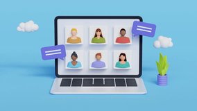 Home video call, online work conference concept. Virtual class, team education. Remote meeting, digital business chat. Group of multiethnic people talking by internet, web chatting, 3d loop animation - Powered by Shutterstock - Get 15% off with code: PIKWIZARD15