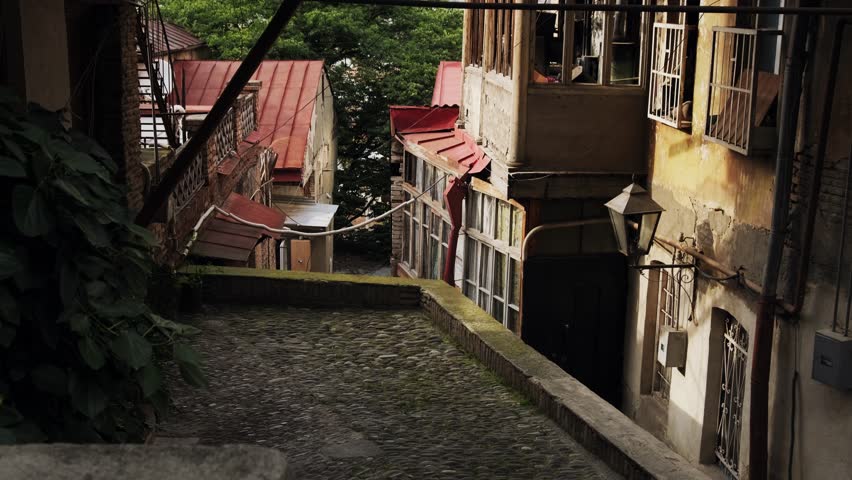 Landscapes of the historical part of the city. Authentic streets of Tbilisi. Old architecture.