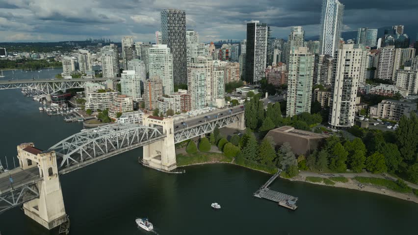 Aerial view on downtown, Granville bridge and False Creek in Vancouver