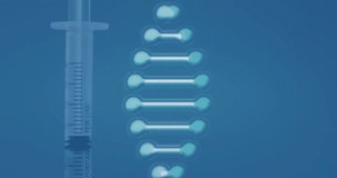 Animation of dna strand and mathematical equations on grey background. Global science and digital interface concept digitally generated video.