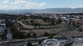 This 4K drone video reveals Skopje's historic Kale Fortress. Enjoy panoramic views of the cityscape beyond its ancient stone walls and towers.