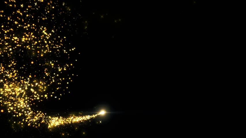 4K Golden sparkles Magic light Particle Tail Line. Christmas gold glitters. 3D glowing dust trail. Explosion fireworks. Intro opener. Bokeh. Birthday, Anniversary, new year, event. 3D Illustration