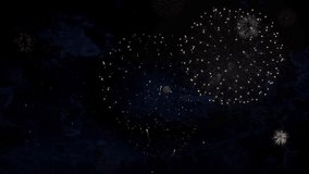 4K New year's eve fireworks celebration real fireworks background. abstract Multicolor golden shining glowing fireworks show with bokeh lights in the night sky Diwali, Christmas. 2024. 3D Illustration - Powered by Shutterstock - Get 15% off with code: PIKWIZARD15