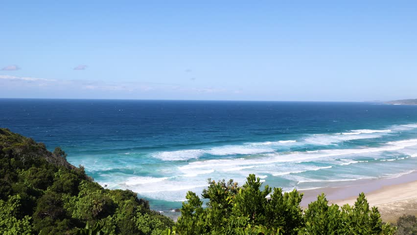 iew looking over Tallow Beach in Byron Bay, New South Wales, east Australia Royalty-Free Stock Footage #1106476345
