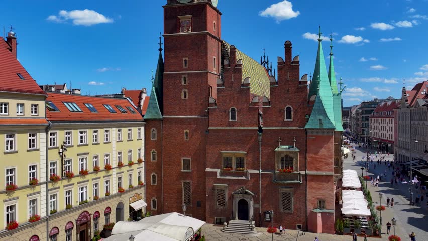 Drone footage of market square in Wroclaw