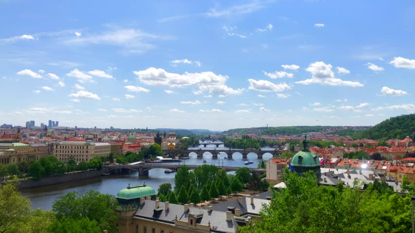 Bridges crossing the Vltava River. Cityscape. Prague, Czech Republic