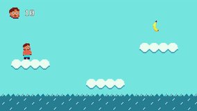 Retro Arcade Quest Game with End Screen Game Over. Jumping on Clouds collecting Bananas and avoiding sharks. - Powered by Shutterstock - Get 15% off with code: PIKWIZARD15