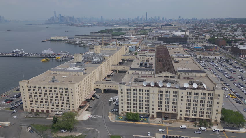 flying counter clockwise around Brooklyn Army Terminal in Sunset Park