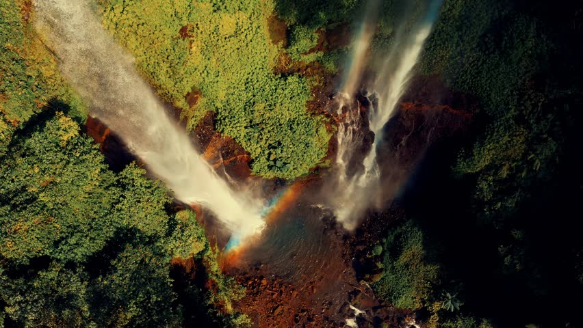 One of the hidden gems of the North island Bali Sekumpul Waterfall the highest and most beautiful waterfall Bali, Indonesia 4K Aerial view