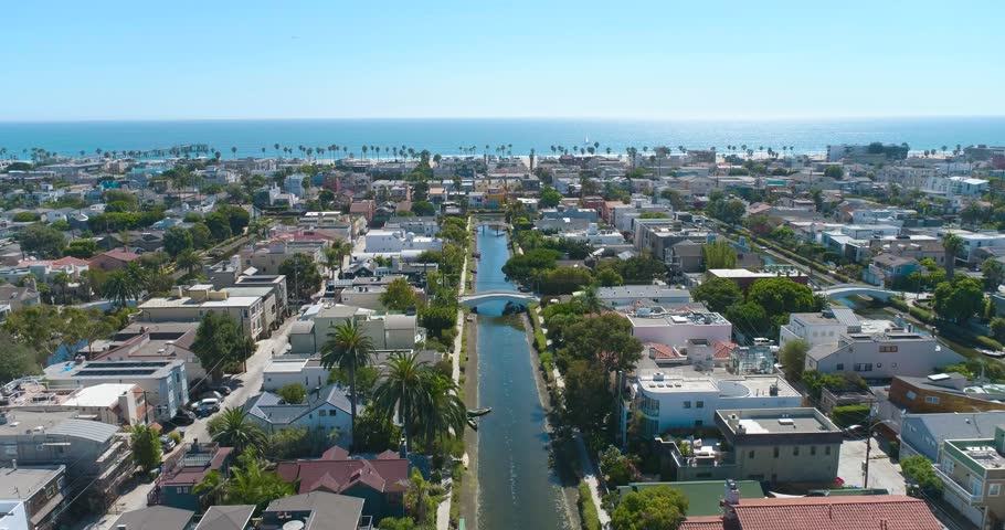 Aerial Drone View of Venice Canals in California USA