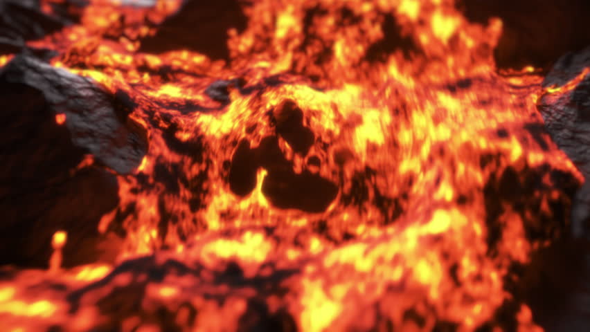 Lava flowing on dark rock surface, red molten plasma stream moving across rocky ground dropping slowly. Royalty-Free Stock Footage #1106503971