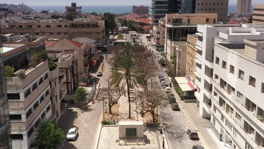 Tel aviv city road streets and sea, Aerial
drone view from tel aviv Israel, april 2020
