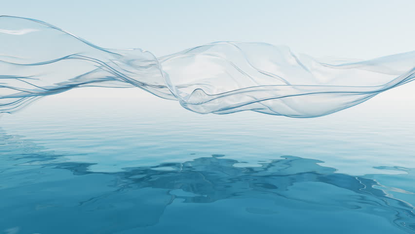 Flowing transparent cloth with water surface, 3d rendering. Royalty-Free Stock Footage #1106505357