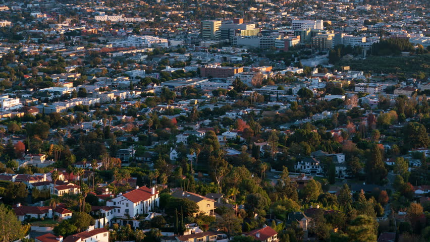 Los Angeles Downtown Sunset Cityscape Time Lapse Tilt Up California USA