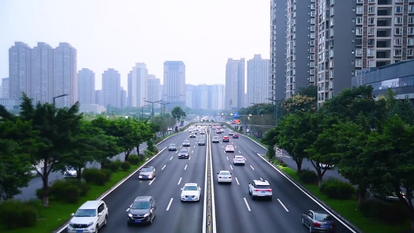 Roads and vehicular traffic in Shuangliu District, Chengdu, Sichuan, China