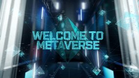 Welcome To Metaverse. Man in Futuristic Office Interior Moving and Activating Hologram. - Powered by Shutterstock - Get 15% off with code: PIKWIZARD15