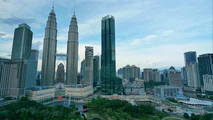 KUALA LUMPUR - January 23, 2019 : Beautiful Time lapse Kuala Lumpur city skyline of Petronas Twin Towers
