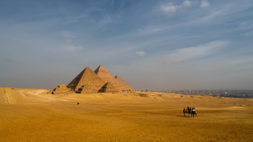 Timelapse of sunny day at Pyramid complex of Giza, in Cairo, Egypt.