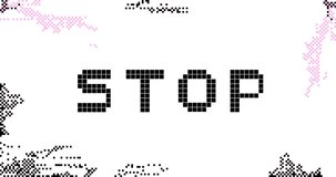Pixel retro text Stop for games, 8 bit Stop animation, video footage, pixel art 