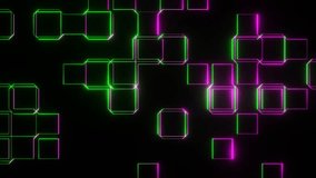 Green and Pink on Black Abstract Neon Glowing Moving Squares Background VJ Loop Animation in 4K