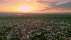 Aerial View of Rural Punjab, India, Evening, Sunset, Beautiful Drone Shot, Cinematic Video, Raw Footage, Viallge, House, Nature, Factory, Sikh Temple, Sky, Cloud, Sun. 