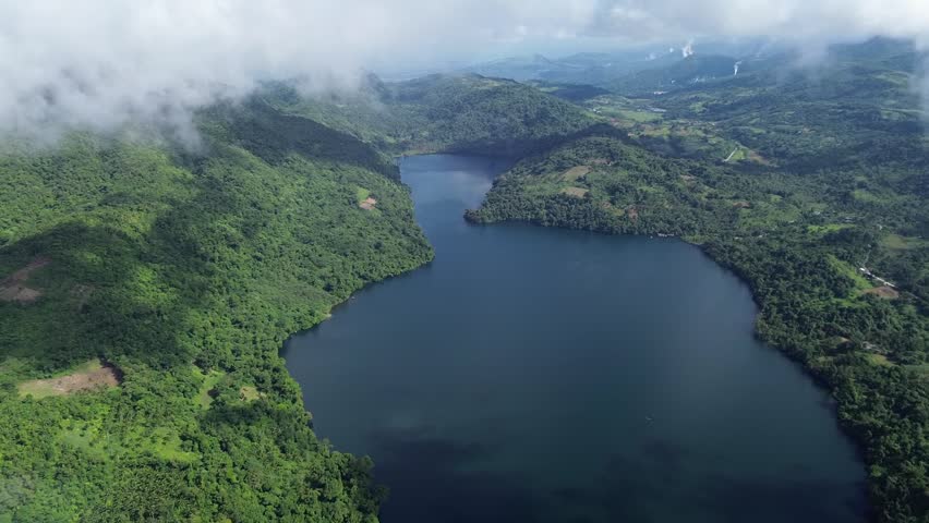 View of the Danao lake and clouds In the Philippines. Aero shot. High quality FullHD footage