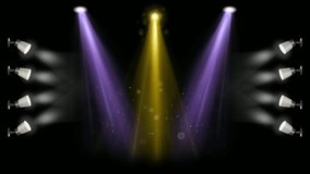 footage of luxury stage lights, beautiful spotlights. Stage Lights black screen. 4k video animation