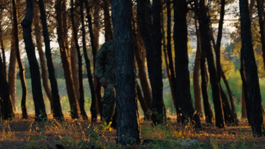 Military Running In The Forest