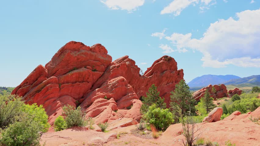Sunny exterior view of landscape of Garden of the Gods at Colorado