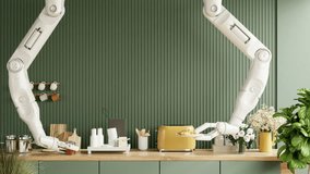 Amazing Robotic kitchens are great substitutes for people and ready to deliver to you.3d rendering