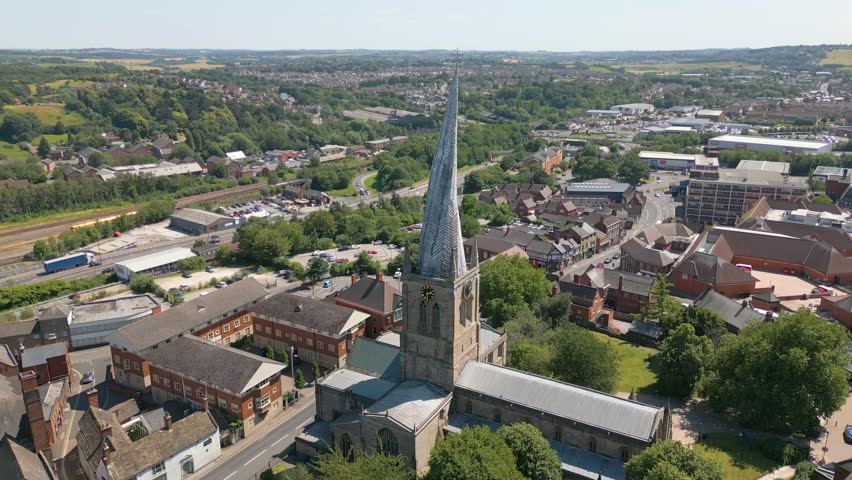 This is an aerial drone shot of Chestelfield. a bigger town in the Middle of England. Royalty-Free Stock Footage #1106530685