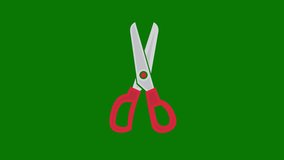The cartoon Scissors animation is on a green background. Scissors icon animation with key color. 4k video