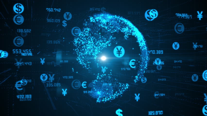 Global currencies exchange on abstract digital world map background. Stock market investment and trading concept. Transfer money technology and CBDC payments worldwide. Online banking account | Shutterstock HD Video #1106532331