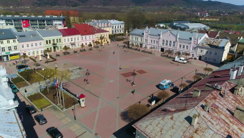 Centrum Market Sanok Rynek Ratusz Aerial View Poland