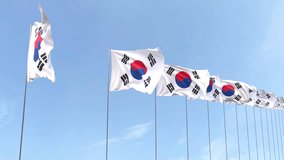 Looping video of South Korea flag Waving on blue sky background, Animation South Korea flag