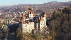 Aerial video of Bran castle, located in Brasov, Romania