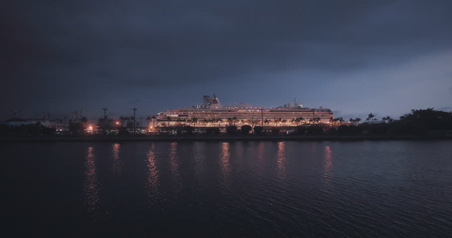 Large Cruise Ship In Kaohsiung Port In The Evening, Taiwan