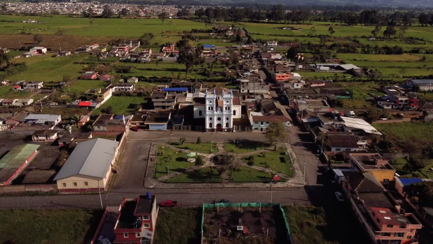 4k drone shot with close-up motion of the Tucuso church in the city of Machachi, Pichincha, Ecuador.