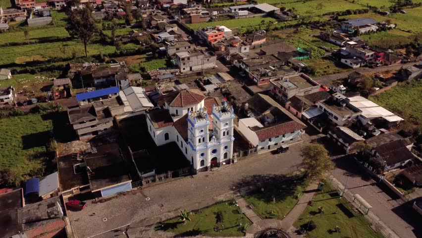 4k drone shot with orbital movement of the tucuso church in the city of Machachi, province of Pichincha, Ecuador, South America.
