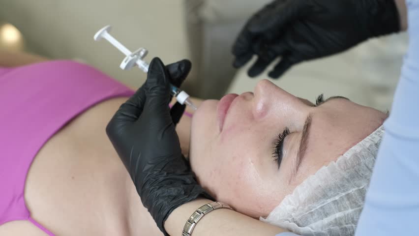 professional is seen injecting hyaluronic acid into the chin area to subtly alter the facial contour. hyaluronic acid for cosmetic procedures. Royalty-Free Stock Footage #1106558029