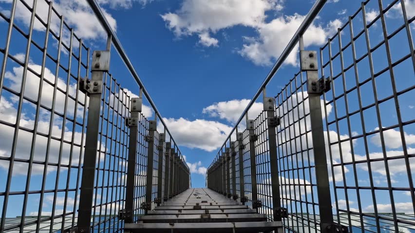 time lapse. stairs leading to blue sky with clouds