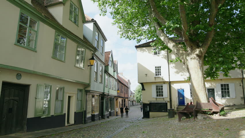 Elm Hill Histotical Tudor Street In Norwich Norfolk England UK