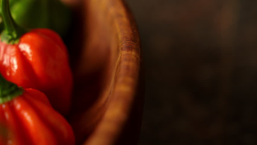 Fresh Chili Pepper in a Wooden Bowl