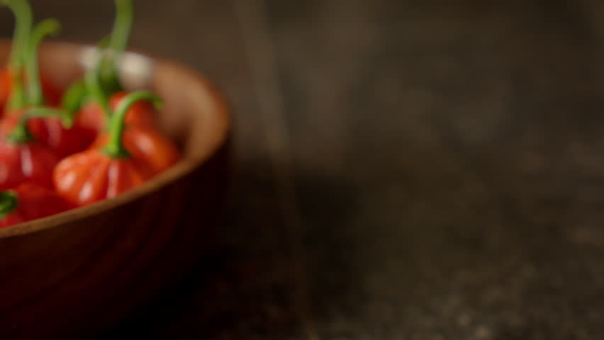 Fresh Chili Pepper in a Wooden Bowl