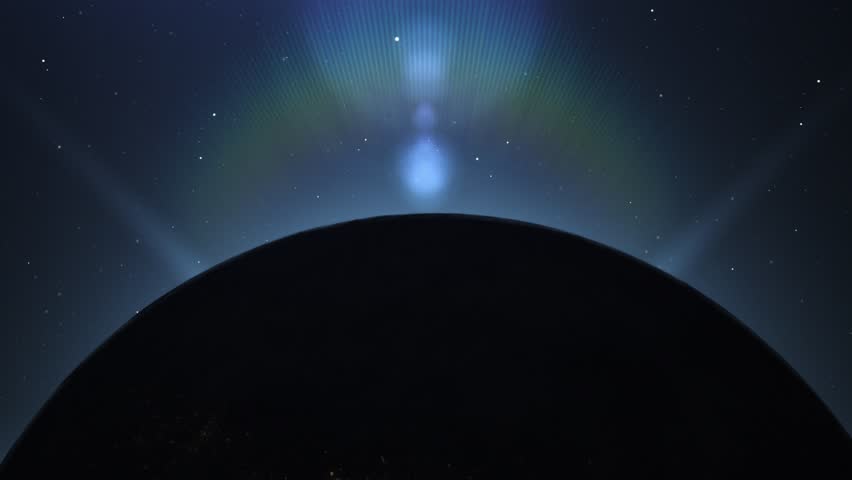 Raising sun over the Earth. 3D planet, render, realistic earth