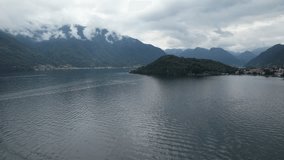 Aerial Drone Video Moving Forward Over Lake Como Italy