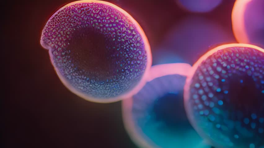 Cell division or cloning cells. Stem cells dividing under the microscope. Cloning close up. Mitosis in process. 4K Quality Animation | Shutterstock HD Video #1106591977