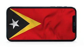 Waving flag of East Timor on a mobile phone screen. 3d animation in 4k resolution video.