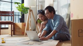 Asian Cheerful young marry couple having coffee break sitting among home renovating accessories during the break in new apartment,home relocation renovate interior concept,happiness couple paint wall - Powered by Shutterstock - Get 15% off with code: PIKWIZARD15