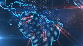 Animation of globe and circuit board on dark background. Global connections, digital interface, communication, computing and data processing concept digitally generated video. - Powered by Shutterstock - Get 15% off with code: PIKWIZARD15